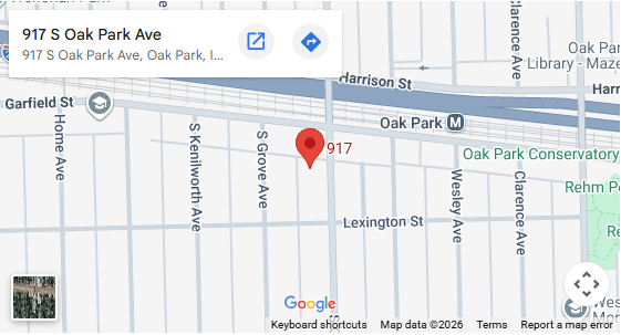 Map showing Progressive Health Primary Care at 917 S Oak Park Ave, Oak Park, IL 60304